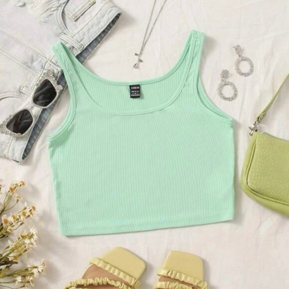 NWOT Shein Mint Green Ribbed Scoop Neck Cropped Tank Top Women’s Size Small - Picture 1 of 6